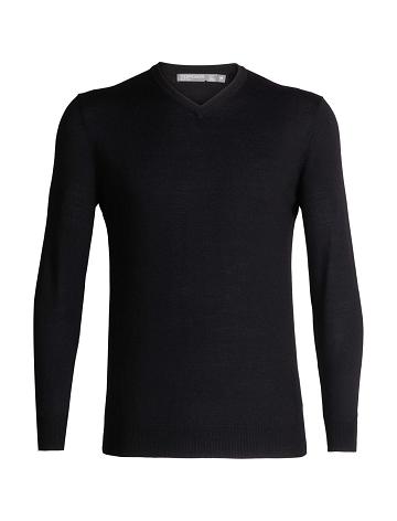 Icebreaker Merino Shearer V Neck Tröjor Herr Svarta | SE 1726YXFU